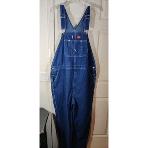 Mens 48X32 DICKIES Unlined Denim Blue Jean Bib Overalls Carpenter Barn Chore USA